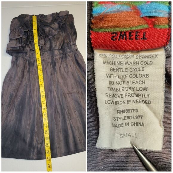 Sweet Love Y2K  Gray Tie Dye Strapless Ruffle Dress Grunge Whimsigoth - Picture 9 of 9